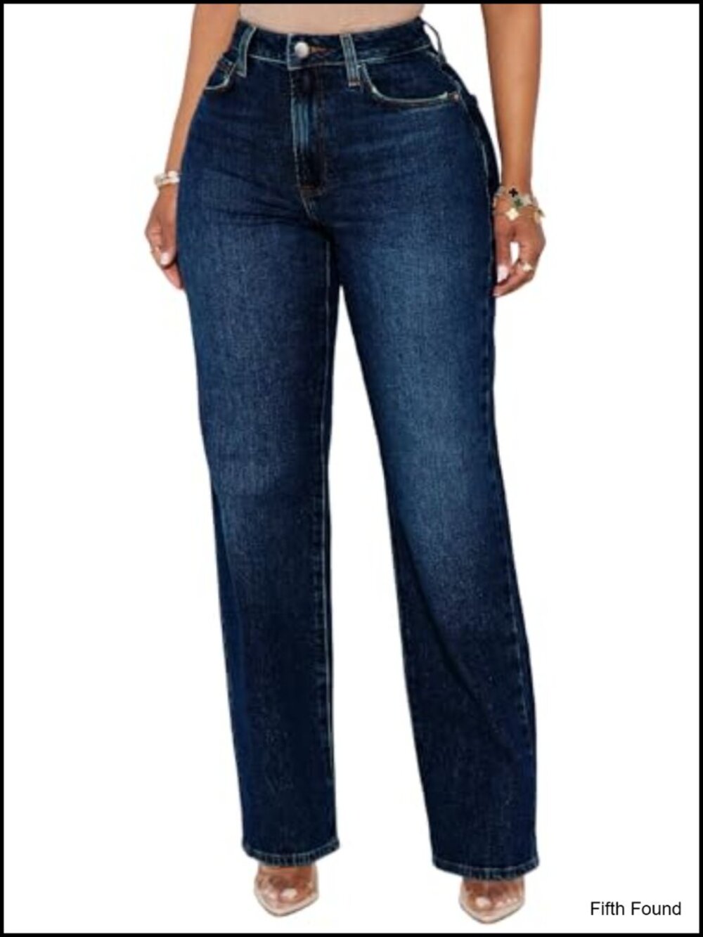 High Waisted Wide Leg Straight Leg Jeans Stretchy Loose Denim Pants